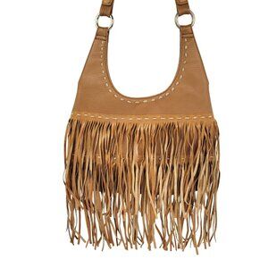 Tan Genuine Leather Fringe Shoulder Bag By Sabina New York